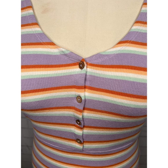 Roxy L Bring it On Multistriped V-Neck Short Sleeve Midi Dress Violet Large - Picture 7 of 8